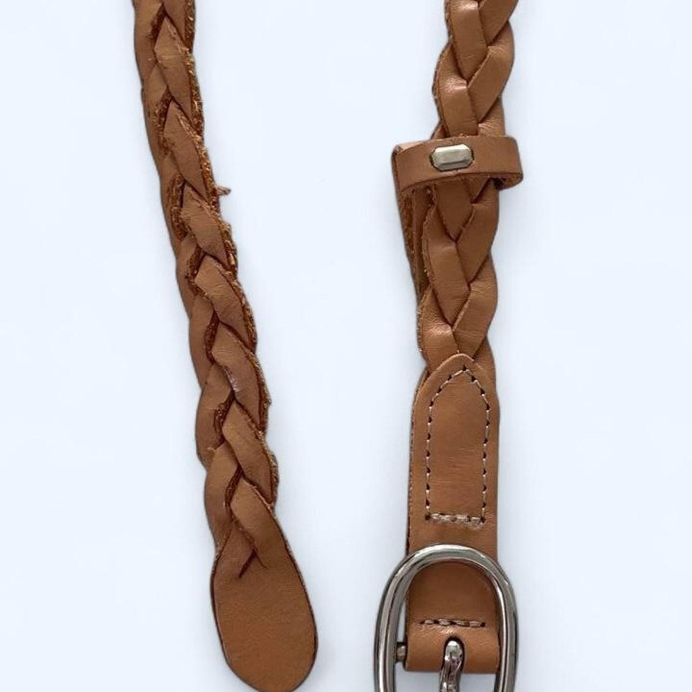 Tan leather braided skinny belt with silver buckle size M/L by Old Navy - Picture 3 of 5